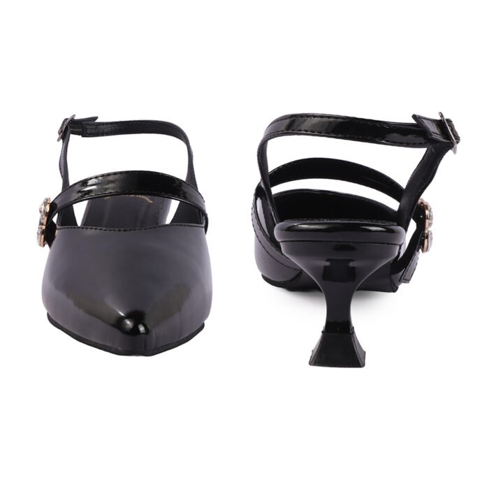 ZACK'S Crystal-Buckle Black Slingback Heels