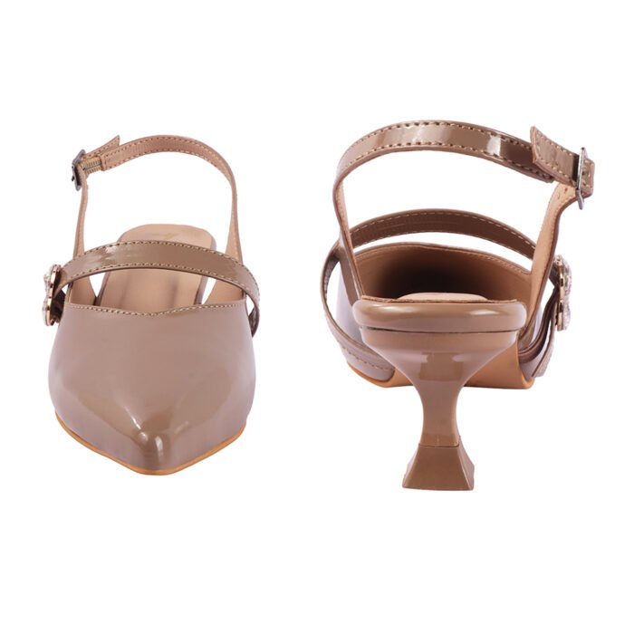 ZACK'S Crystal-Buckle Brown Slingback Heels