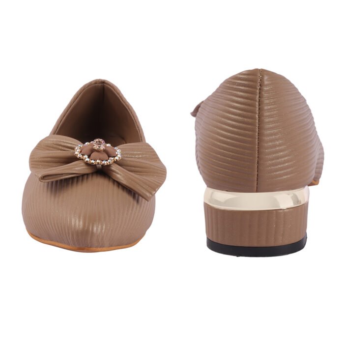 ZACK'S Shimmer Bow Brown Low Block Heels
