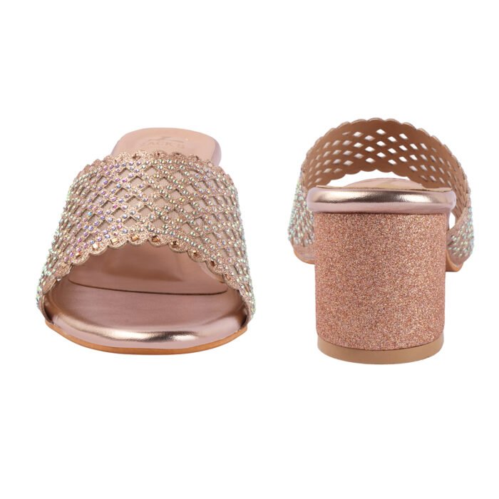 ZACK'S Rose Gold Glitter Block Heel Sandals
