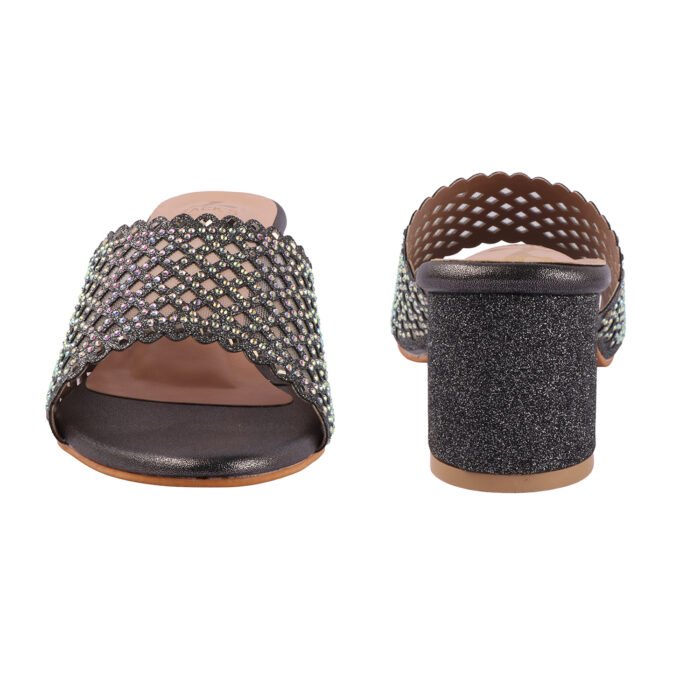 ZACK'S Gunmetal Glitter Block Heel Sandals