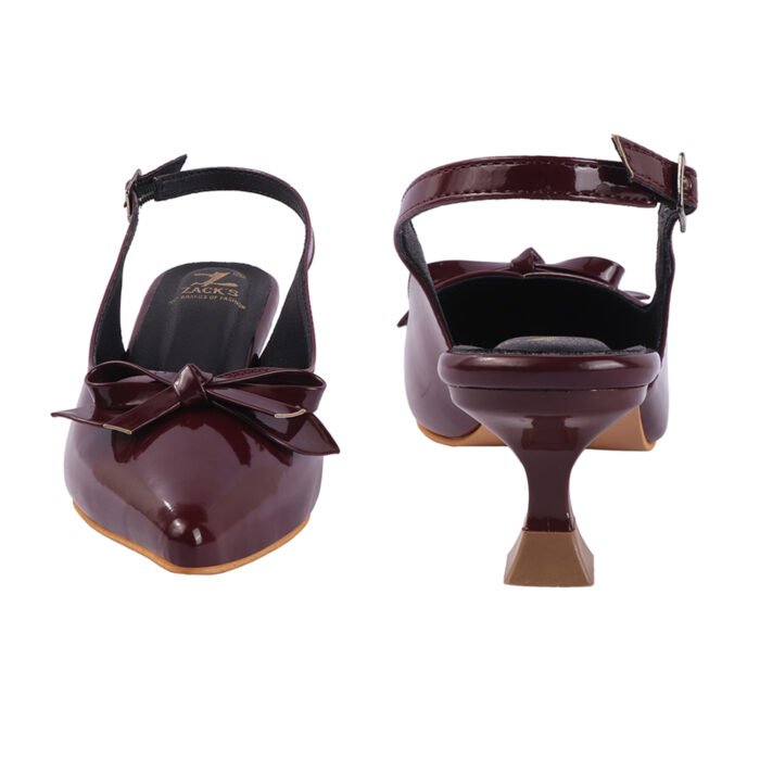 ZACK'S Glossy Maroon Bow Slingback Heels