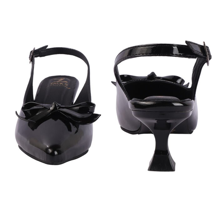 ZACK'S Glossy Black Bow Slingback Heels