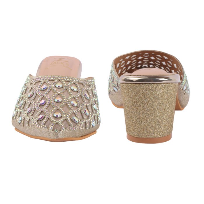 ZACK'S Gold Glitter Crystal Mules