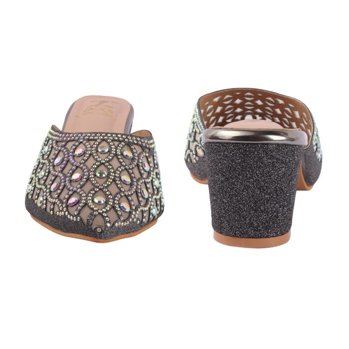 ZACK'S Black Glitter Crystal Mules