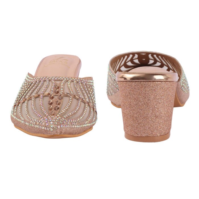 ZACK'S Rose Gold Patterned Crystal Mules